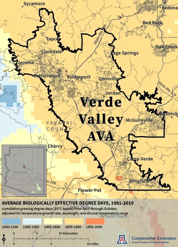 Biologically Effective Degree Days map for Verde Valley AVA