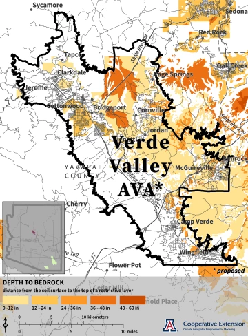 map of depth to bedrock for proposed Verde Valley AVA