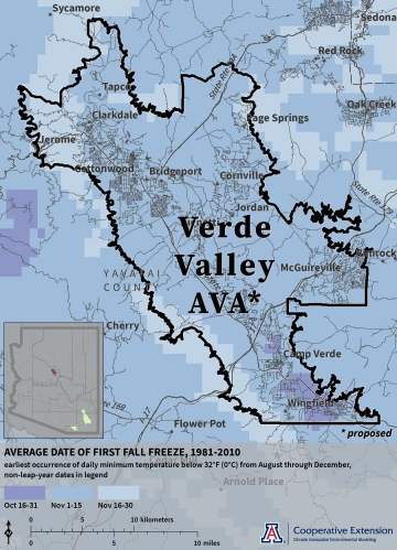 First Fall Freeze map for proposed Verde Valley AVA