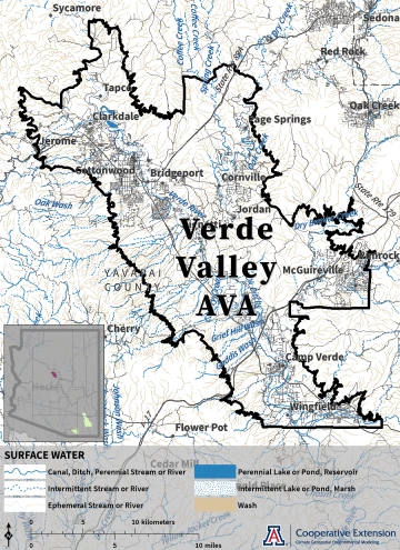 Surface water map for Verde Valley AVA