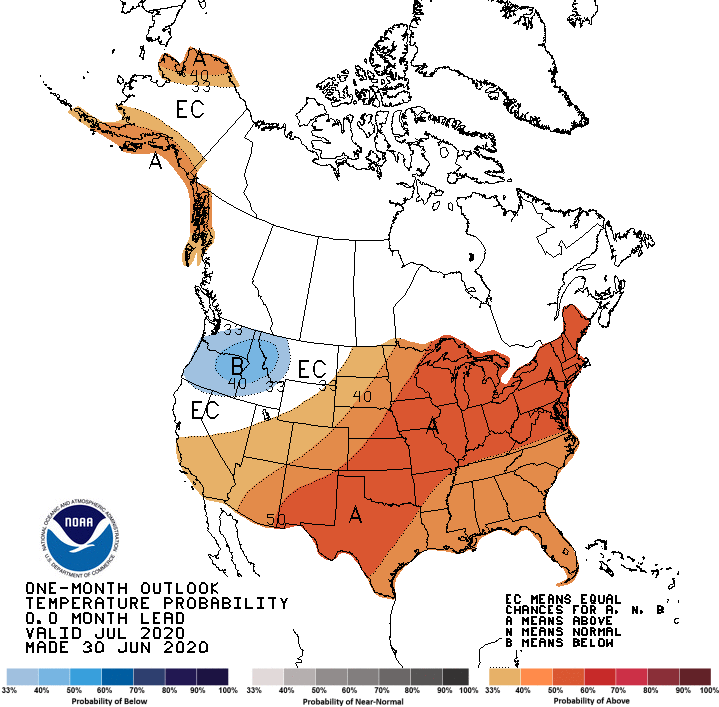 2020 July temperature outlook map