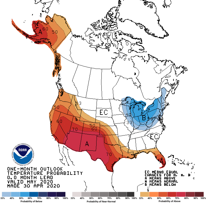 2020 May temperature outlook map