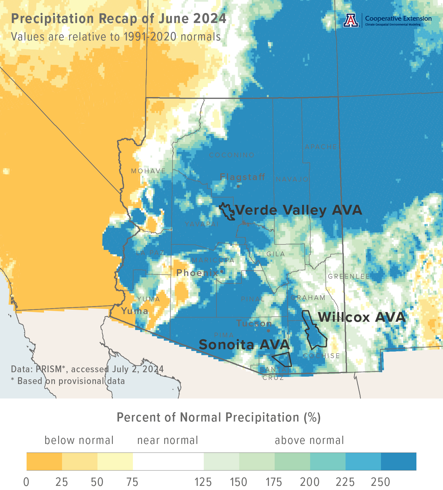 June 2024 precipitation map for Arizona