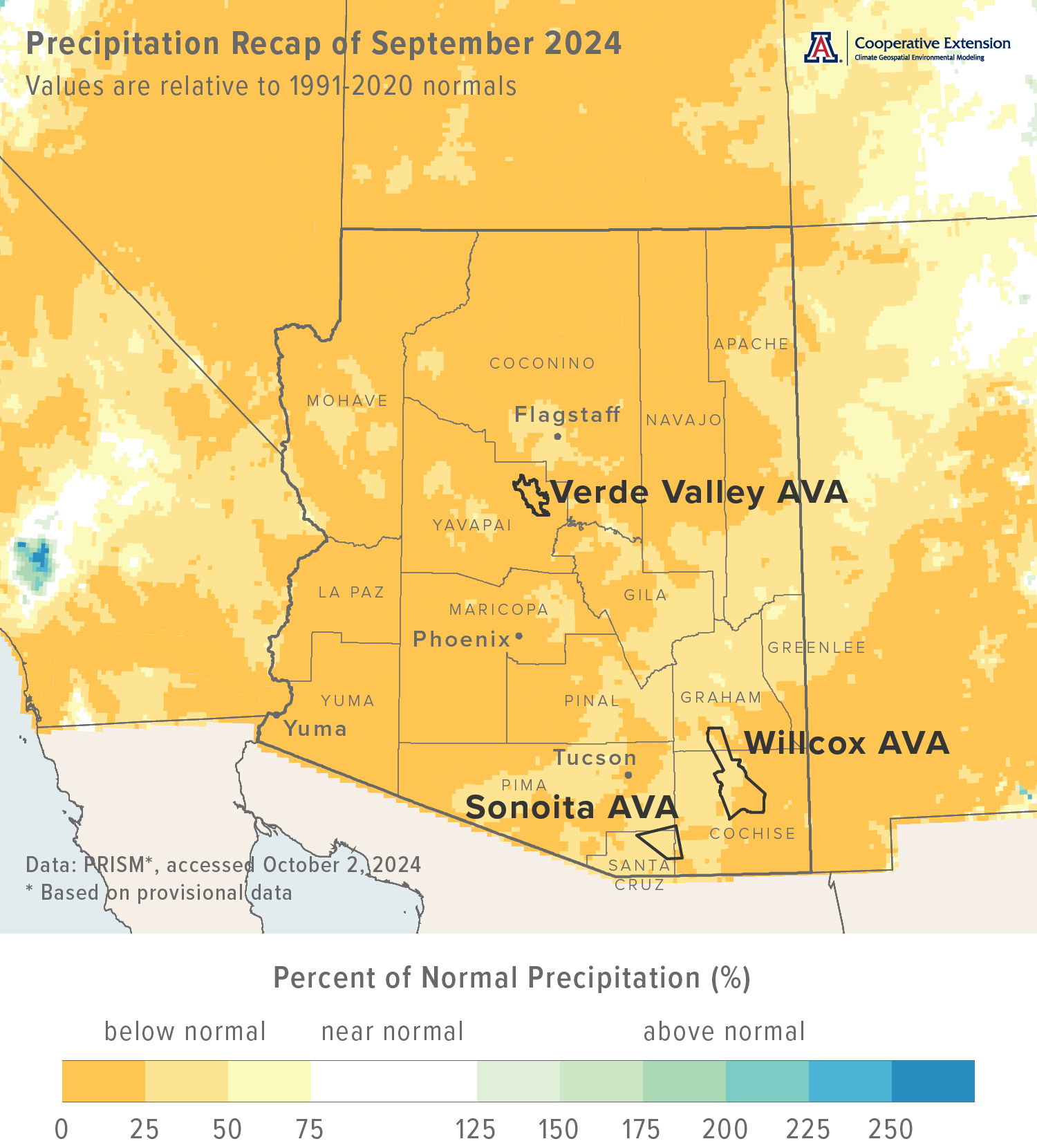 September 2024 precipitation map for Arizona