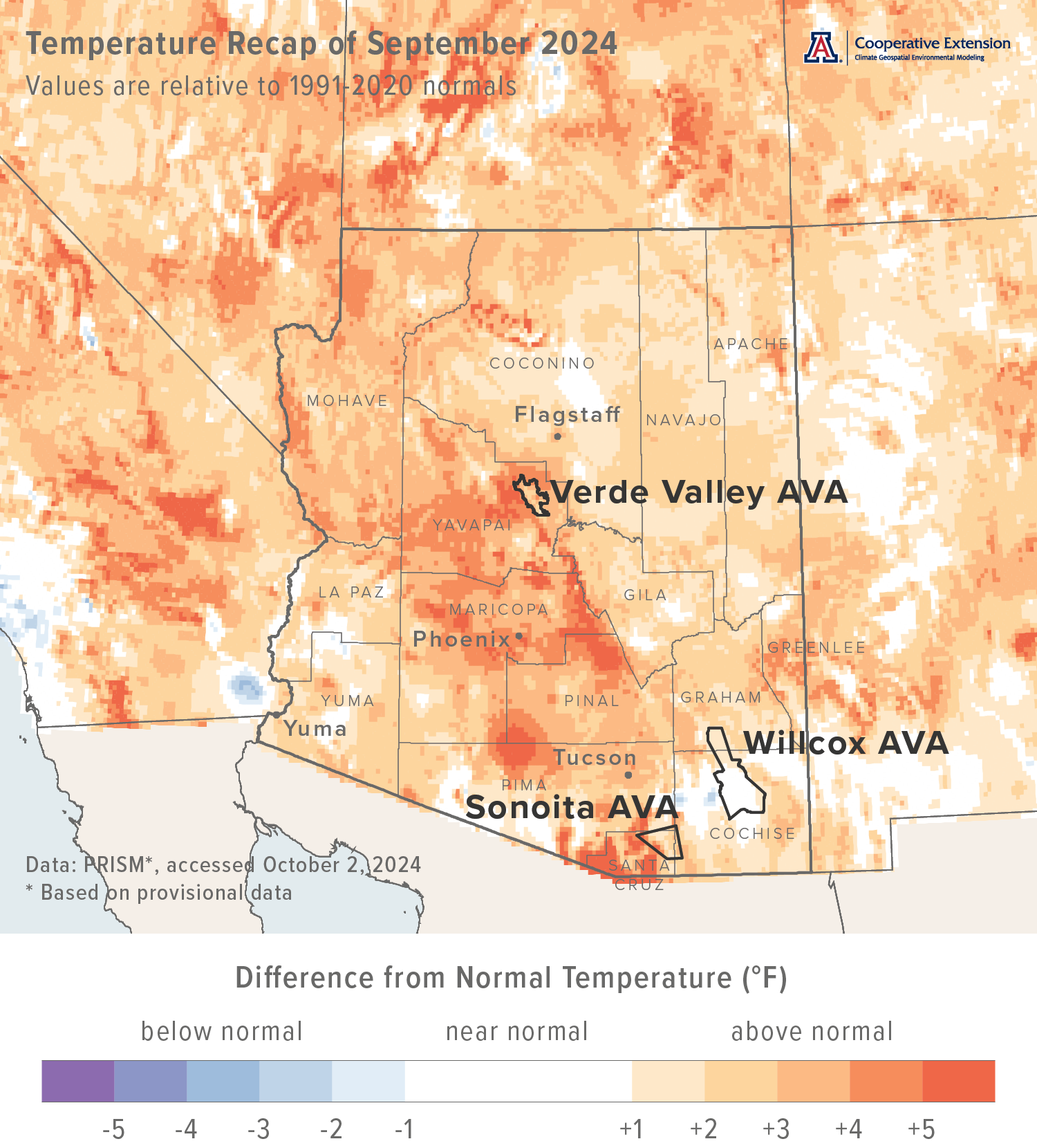 September 2024 temperature map for Arizona