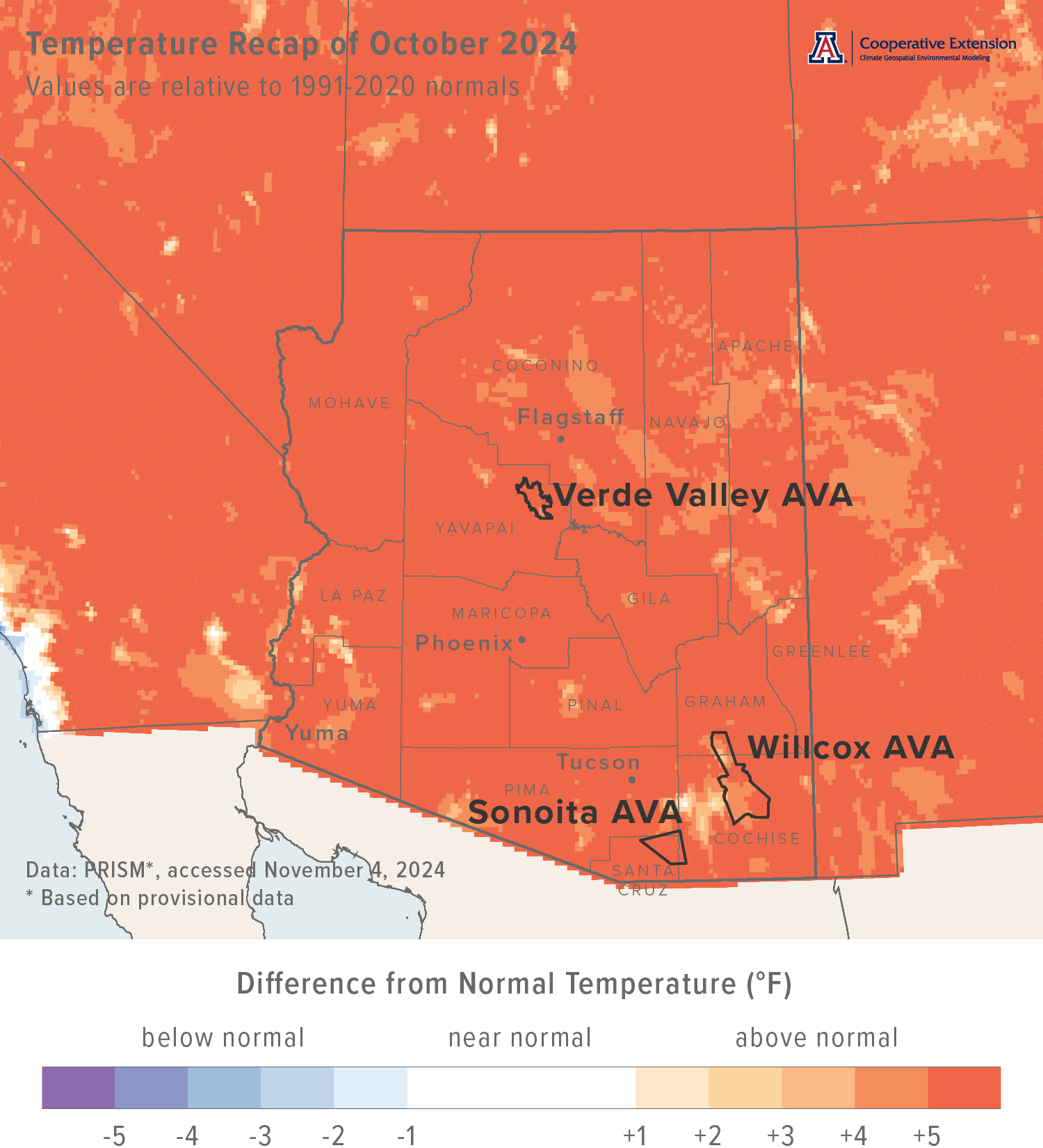 October 2024 temperature map for Arizona