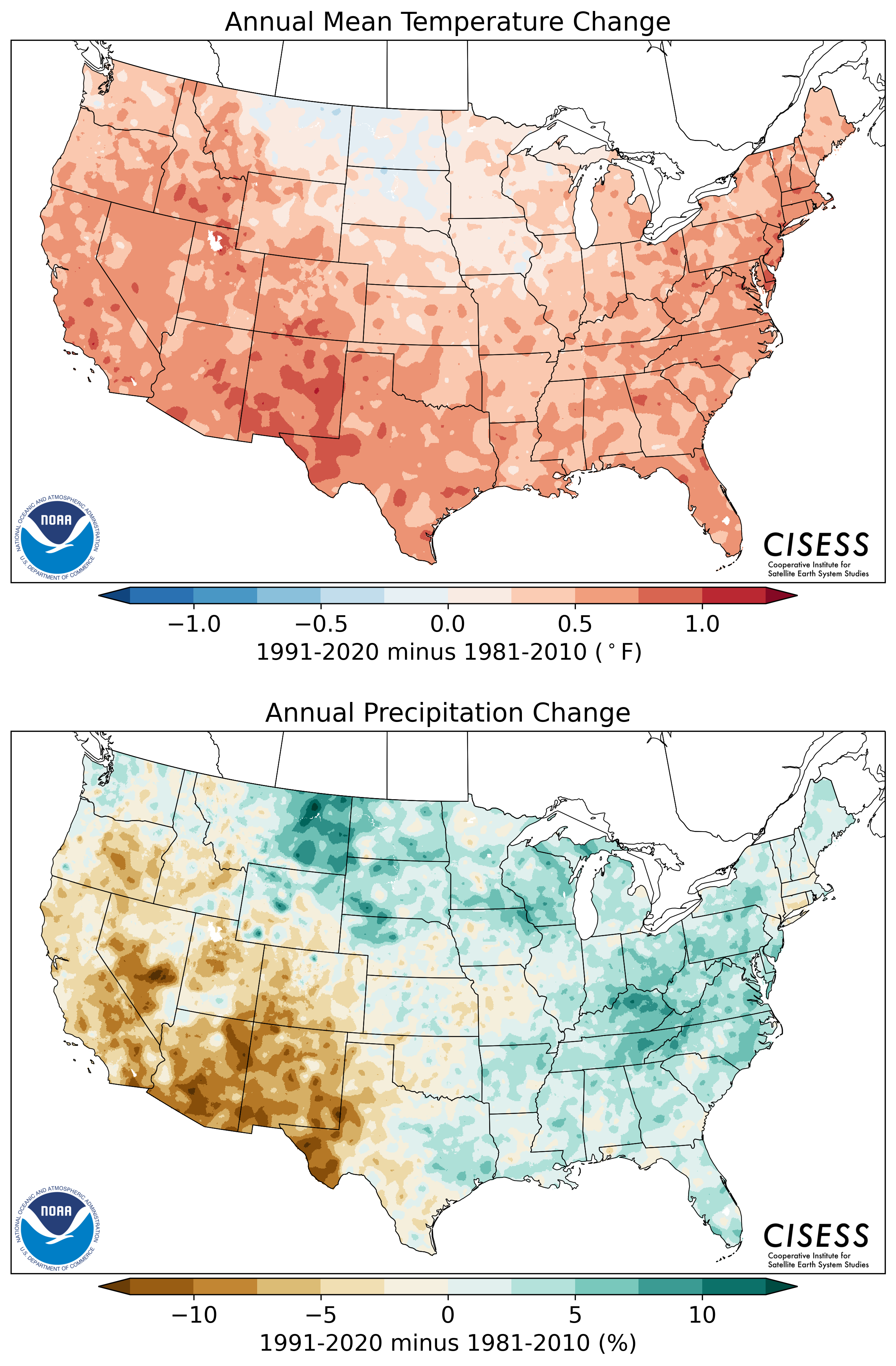 maps comparing 1981-2010 and 1991-2020 climate normals