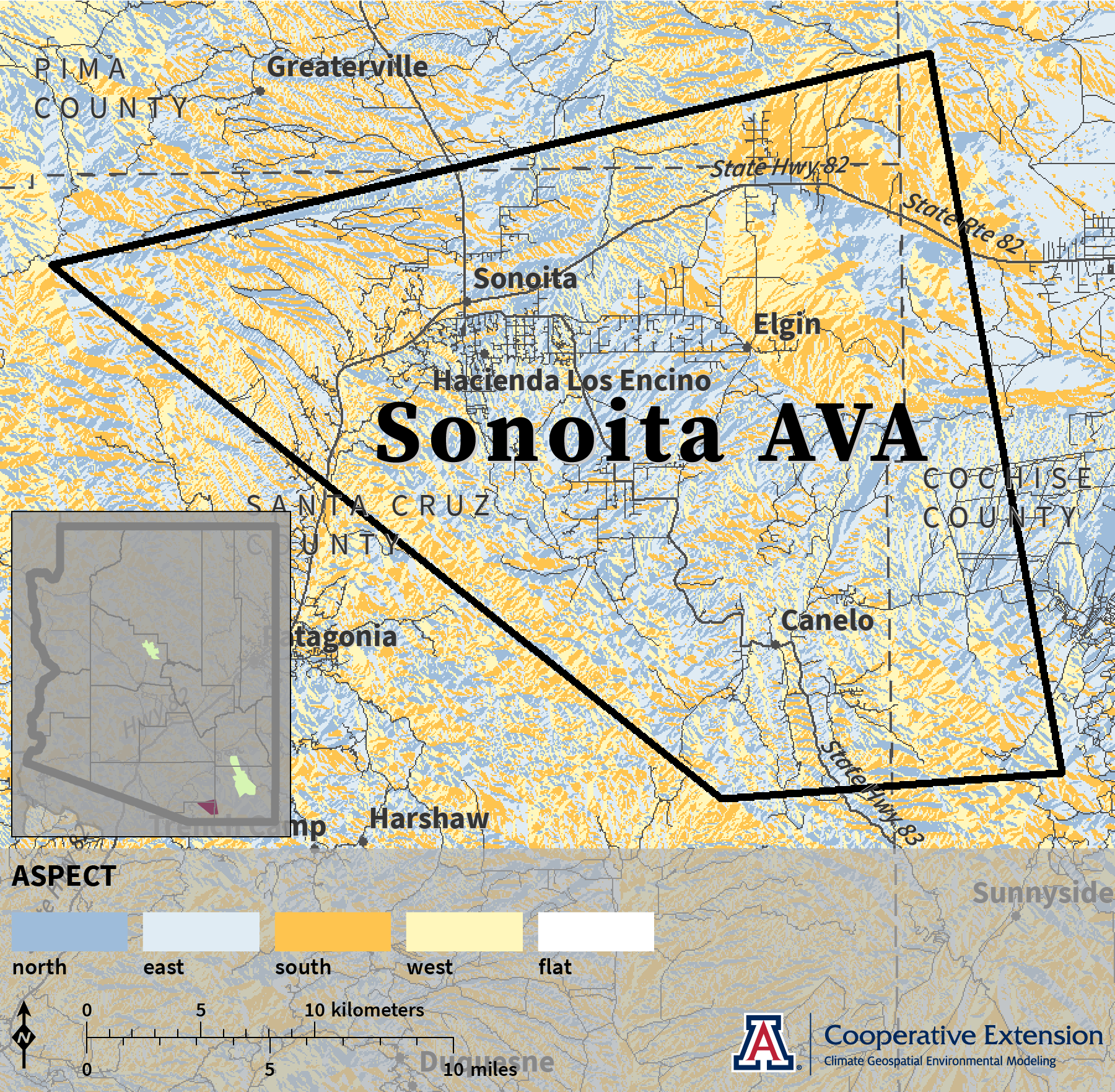 Aspect map for Sonoita AVA