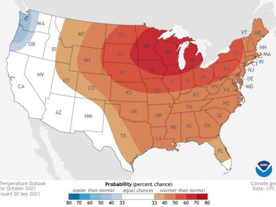 2021 October temperature outlook map