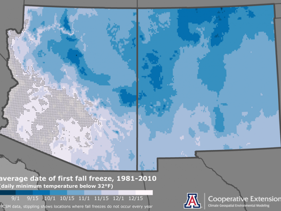 climatological first fall freeze for Arizona and New Mexico