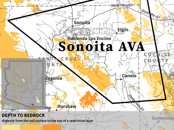 map of depth to bedrock for Sonoita AVA