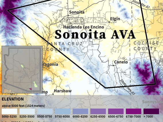 Elevation map for Sonoita AVA