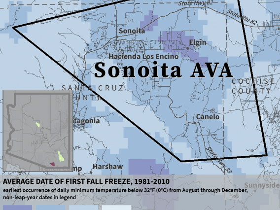 First Fall Freeze map for Sonoita AVA
