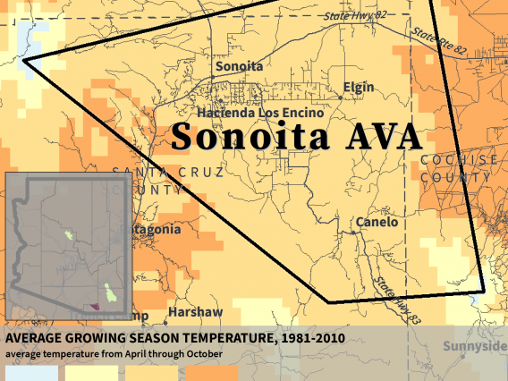 Growing Season Temperature map for Sonoita AVA