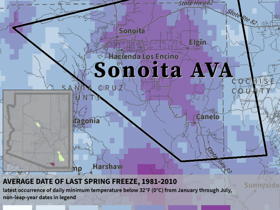 Last Spring Freeze map for Sonoita AVA