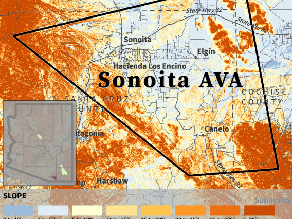 Slope map for Sonoita AVA