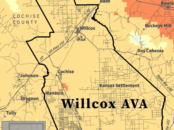 Biologically Effective Degree Days map for Willcox AVA