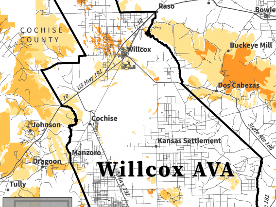 map of depth to bedrock for Willcox AVA