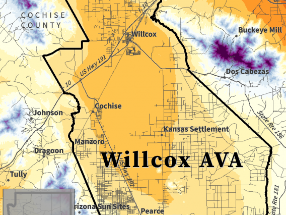 Elevation map for Willcox AVA