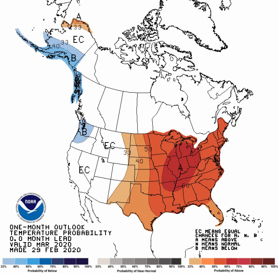 2020 March temperature outlook map