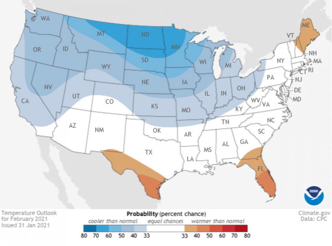 2021 February temperature outlook map