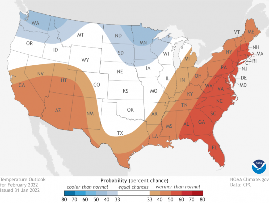 2022 February temperature outlook map