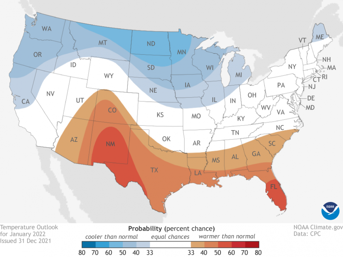 2022 January temperature outlook map