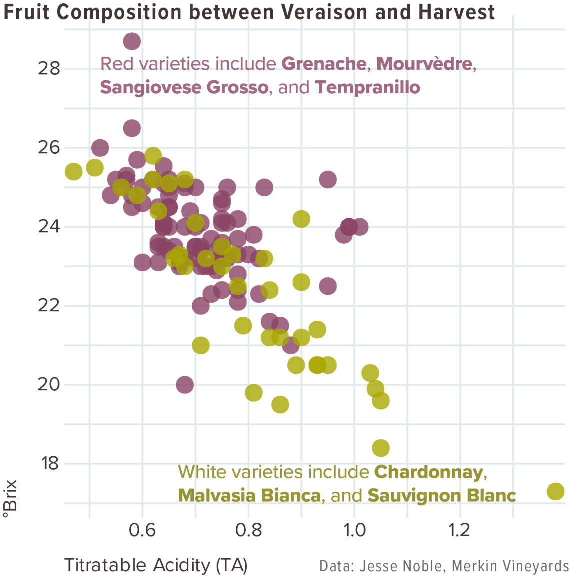 graph of wine grape fruit composition values from Merkin Vineyards