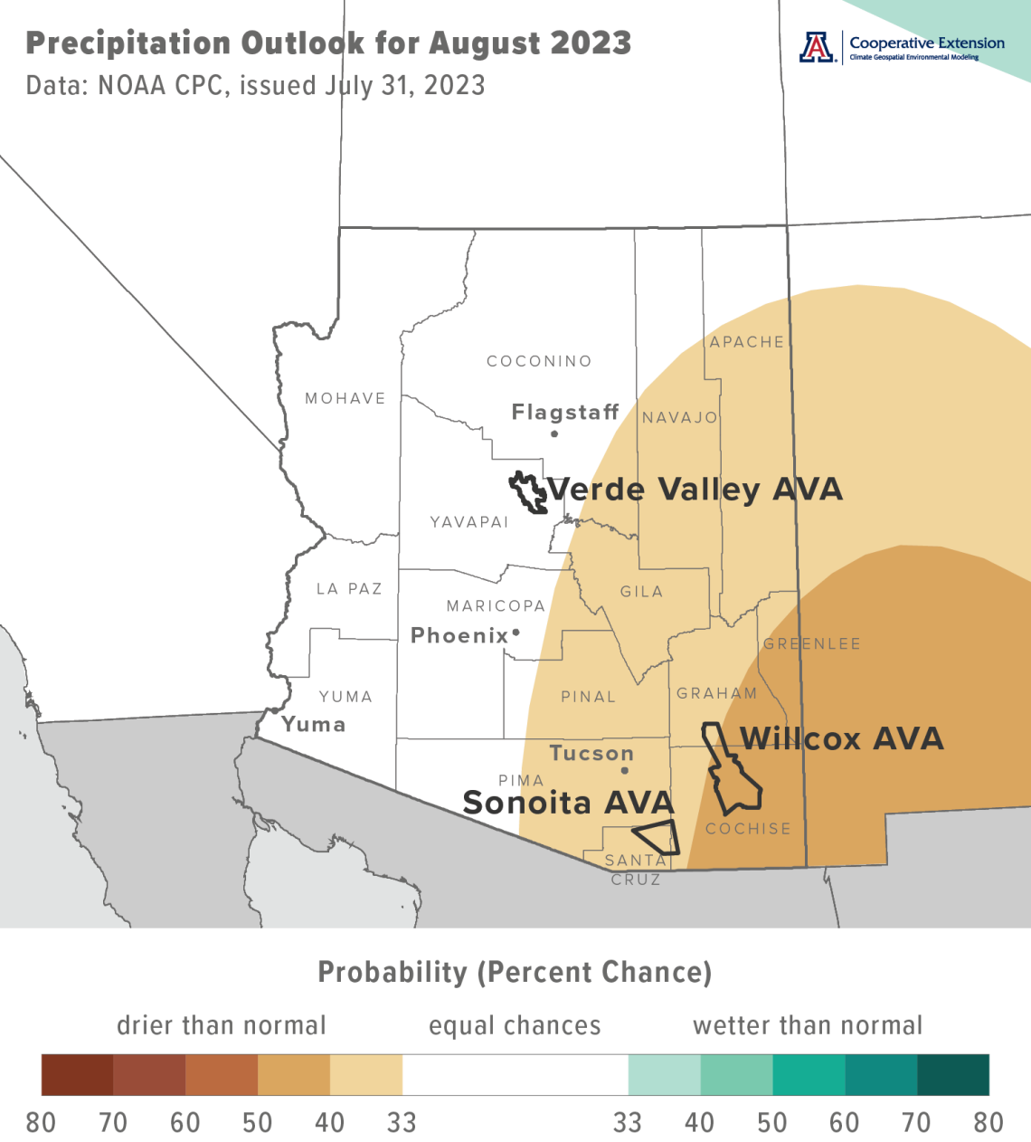 precipitation outlook map for Arizona