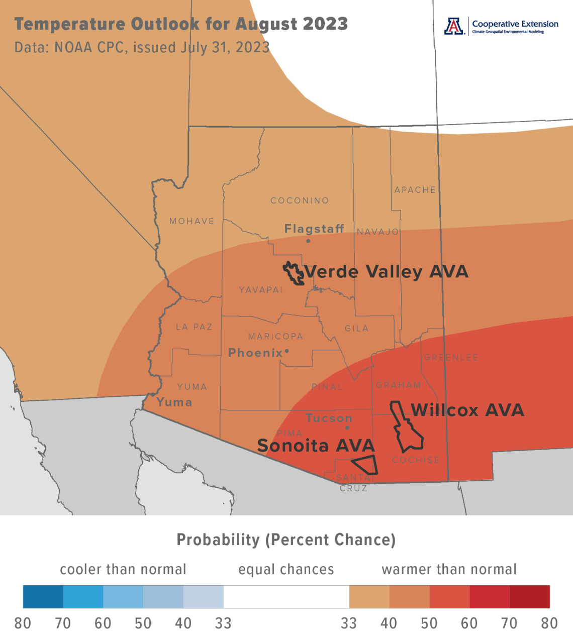 temperature outlook map for Arizona
