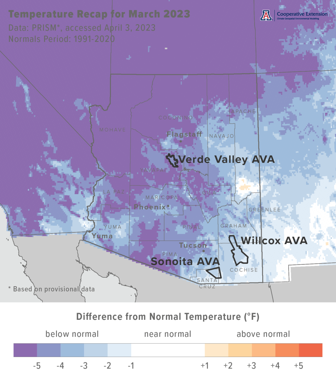 March 2023 precipitation map for Arizona