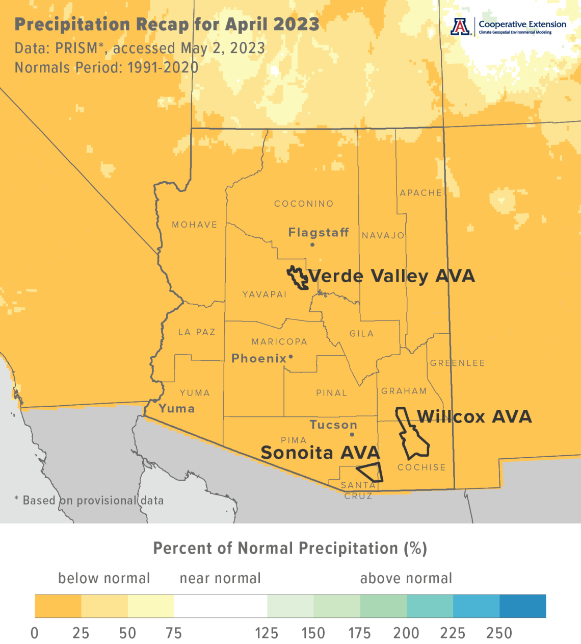 April 2023 precipitation map for Arizona
