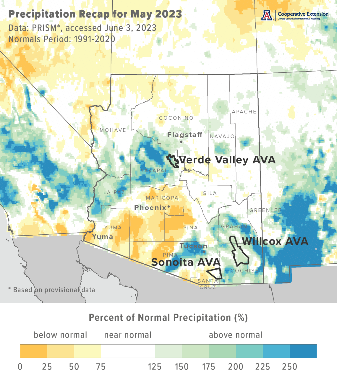 May 2023 precipitation map for Arizona