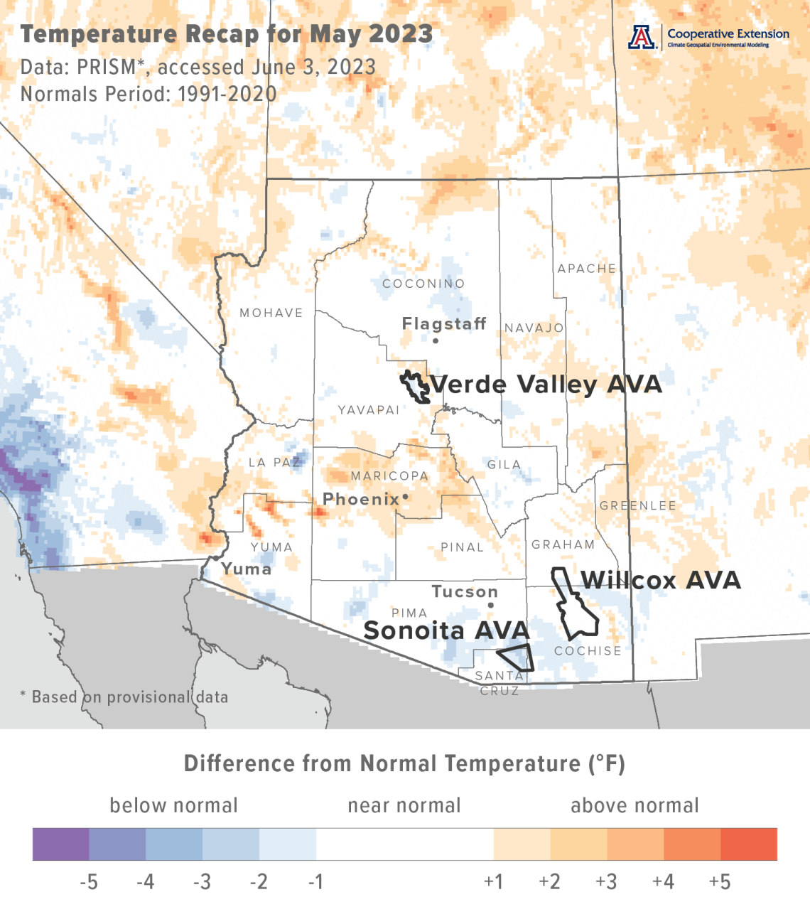 May 2023 temperature map for Arizona