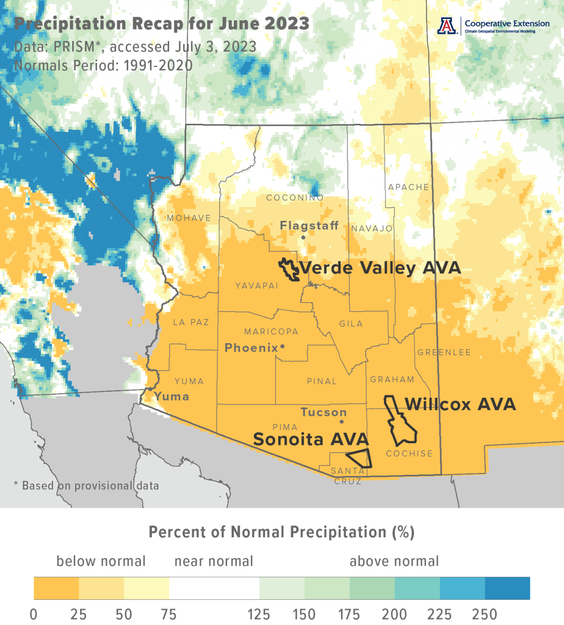 June 2023 precipitation map for Arizona