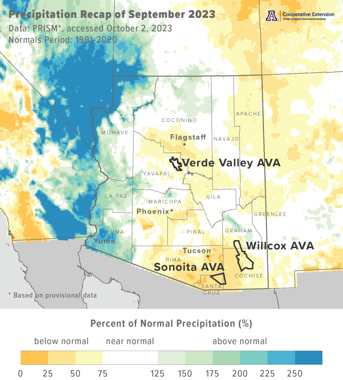 September 2023 precipitation map for Arizona
