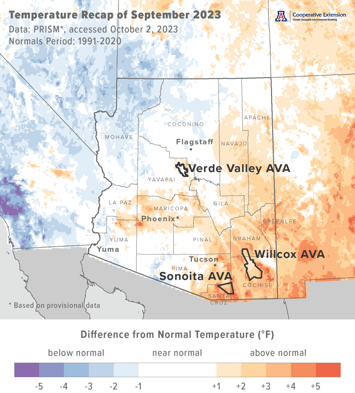 September 2023 temperature map for Arizona