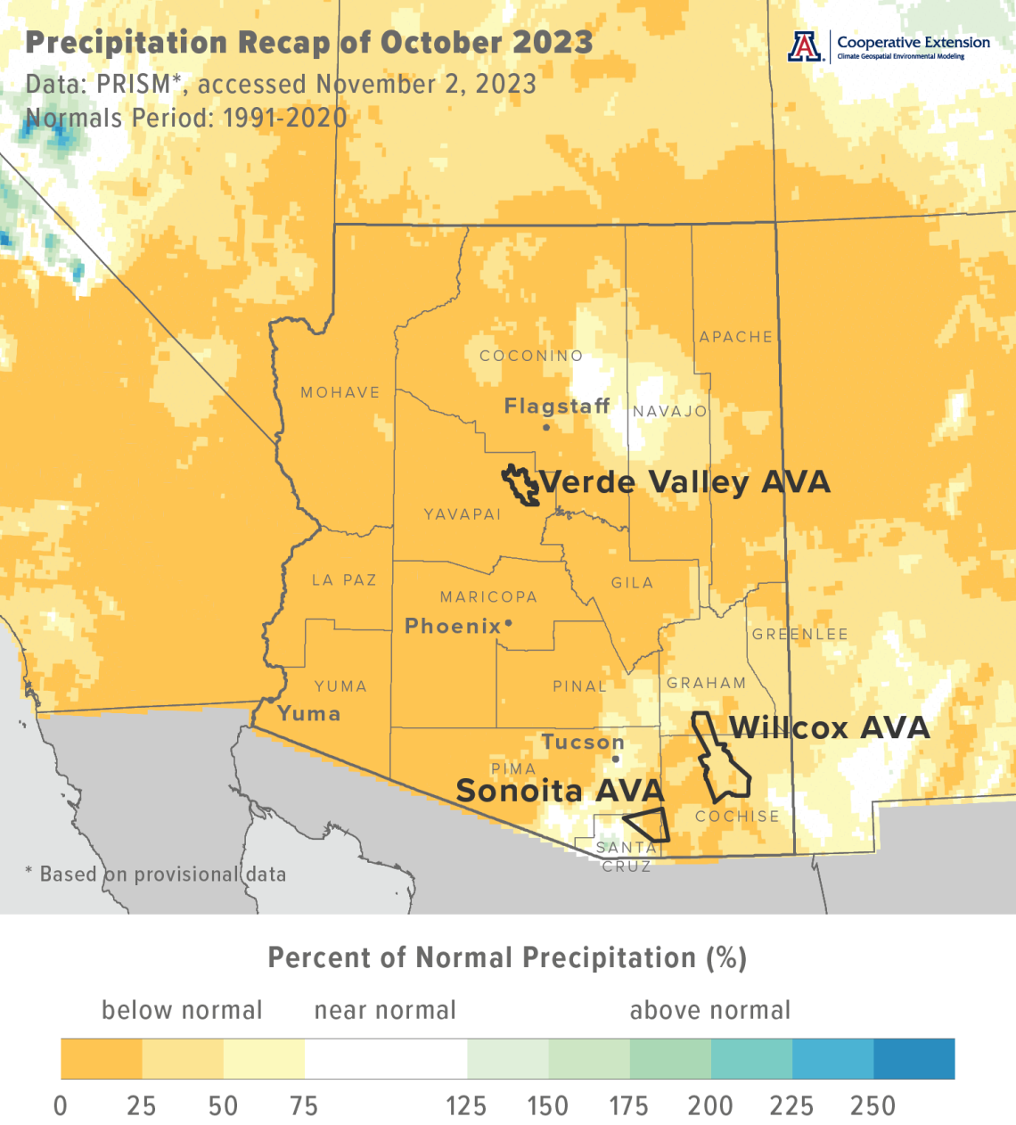 October 2023 precipitation map for Arizona