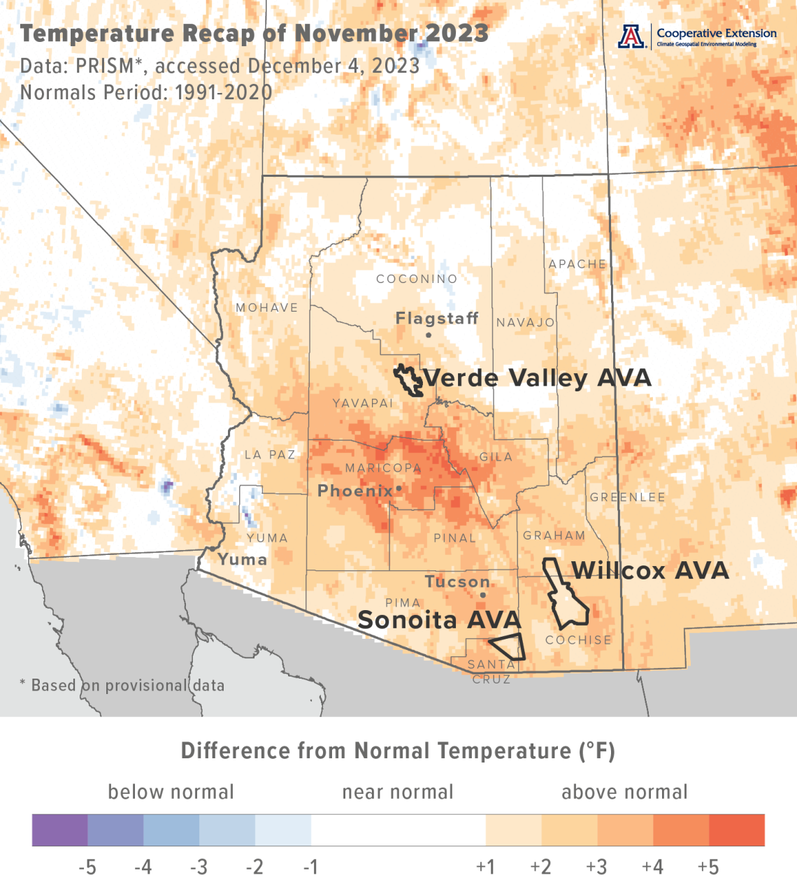 November 2023 temperature map for Arizona