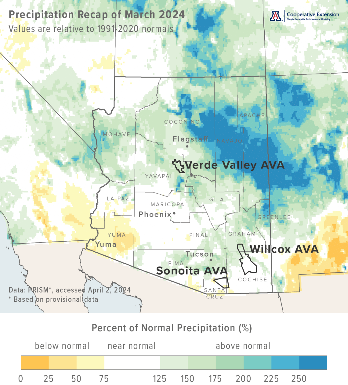 March 2024 precipitation map for Arizona