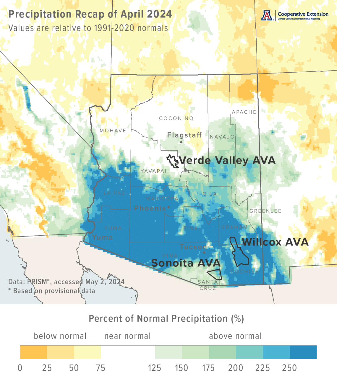 April 2024 precipitation map for Arizona