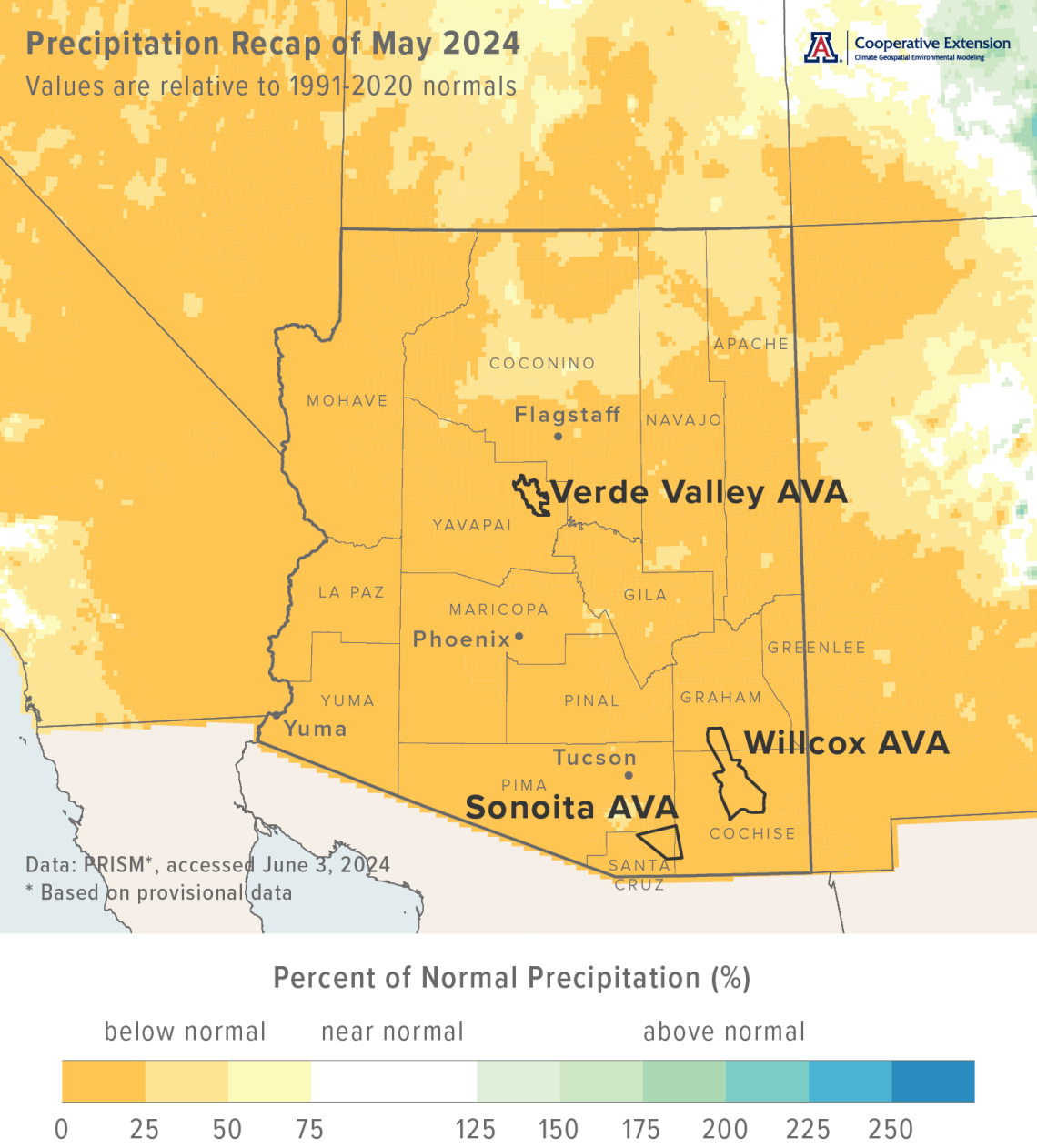 May 2024 precipitation map for Arizona