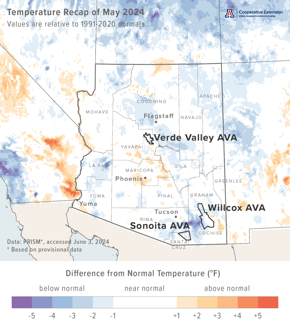 May 2024 temperature map for Arizona