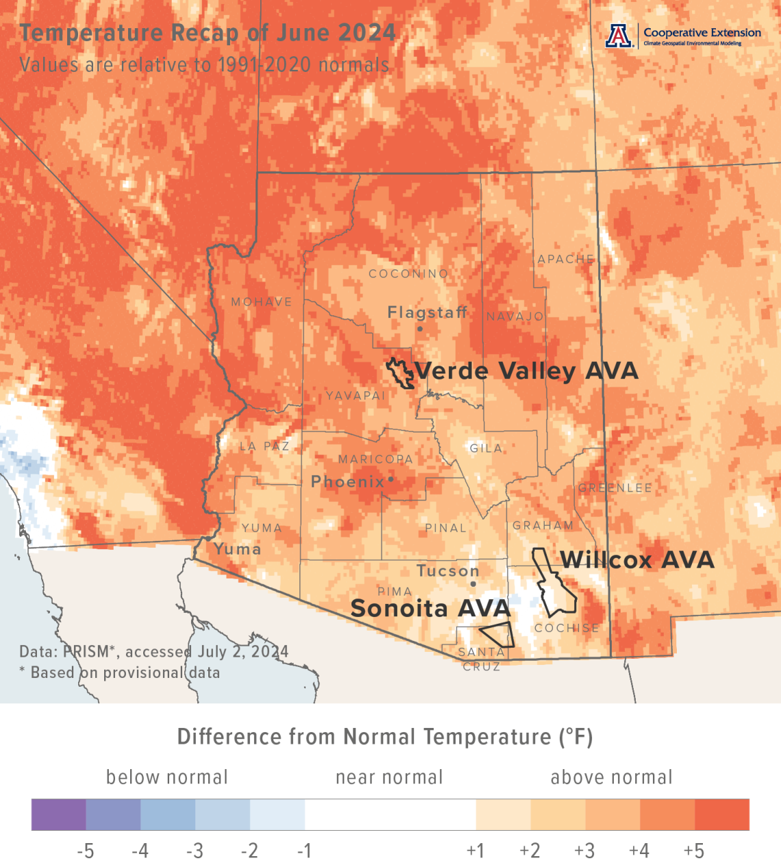 June 2024 temperature map for Arizona