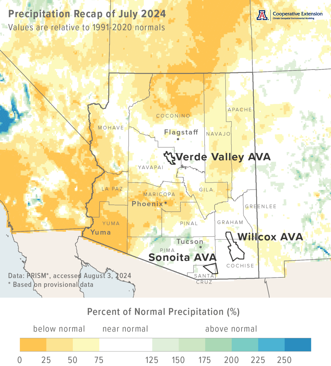 July 2024 precipitation map for Arizona