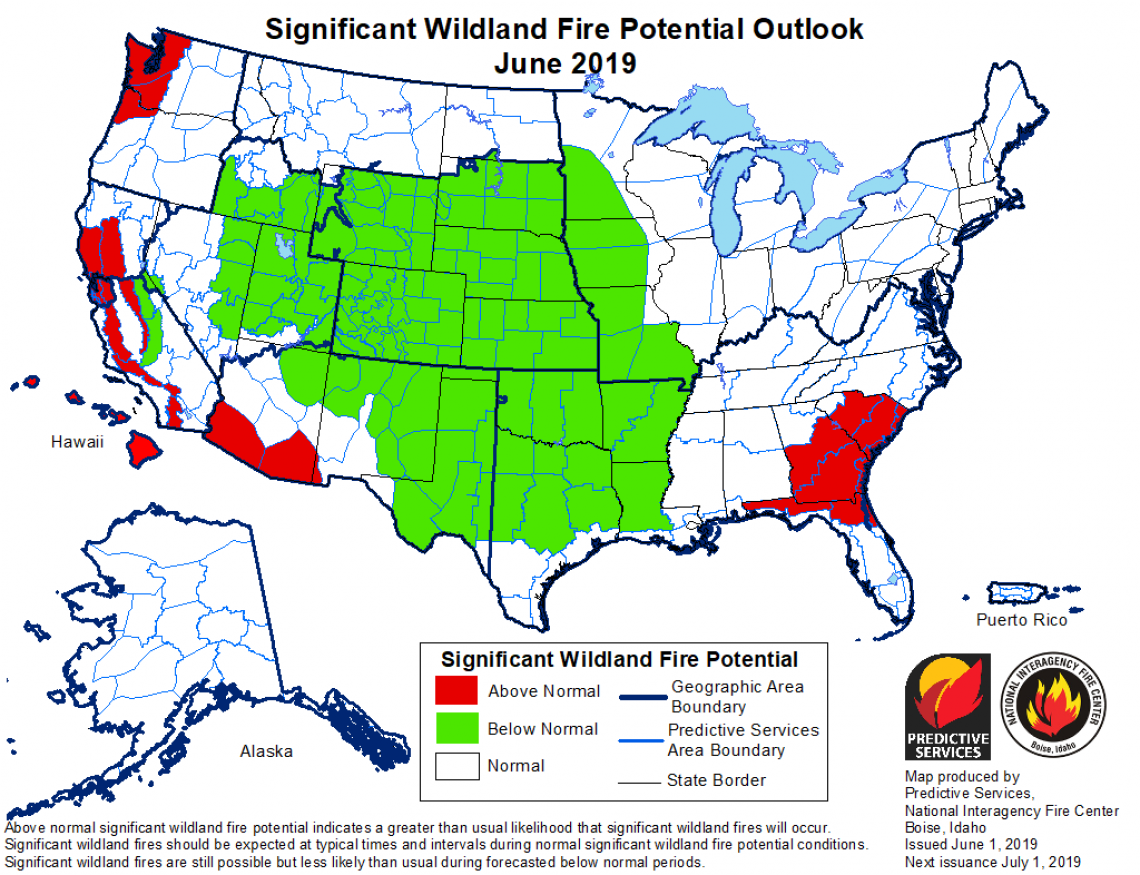 2019 June wildfire outlook map