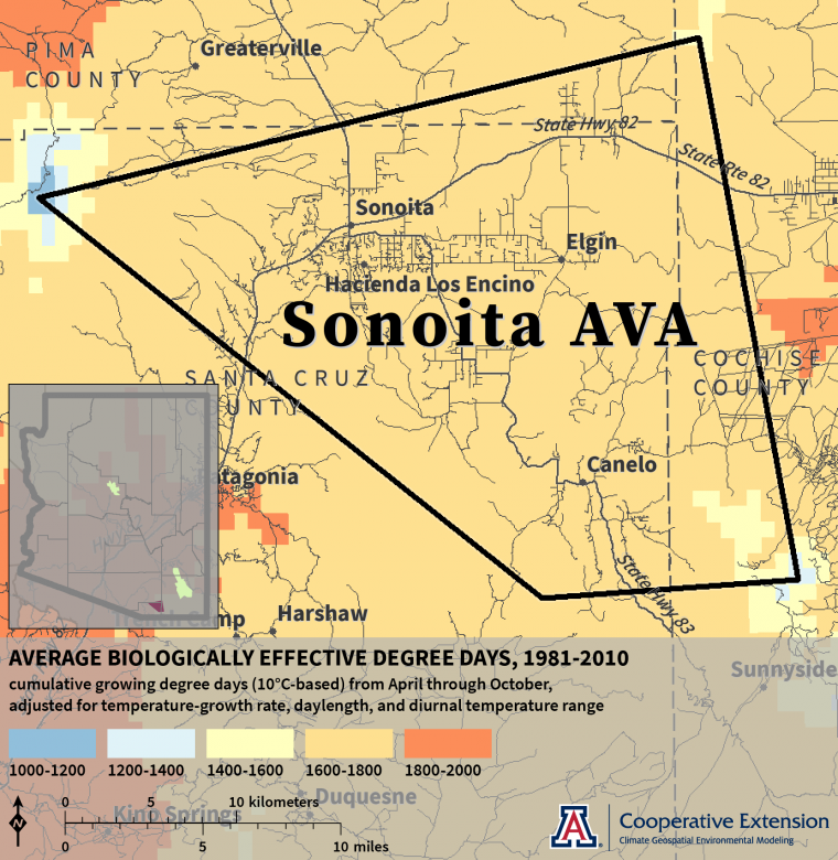 Biologically Effective Degree Days map for Sonoita AVA