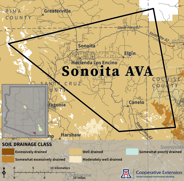 map of soil drainage class for Sonoita AVA