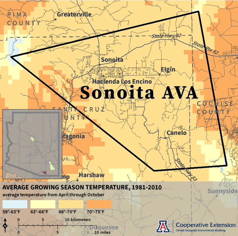 Growing Season Temperature map for Sonoita AVA