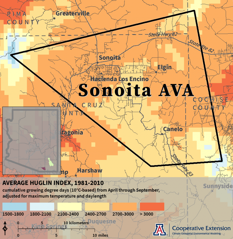 Huglin Index map for Sonoita AVA